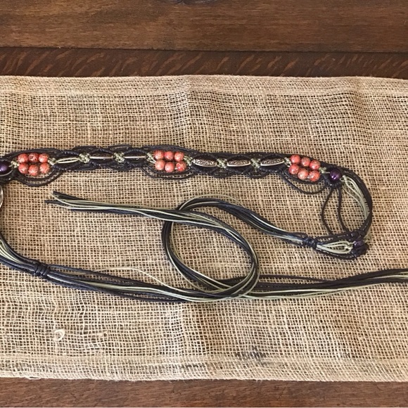 Vintage beaded fringe tie belt. SZ M-L - Picture 4 of 7
